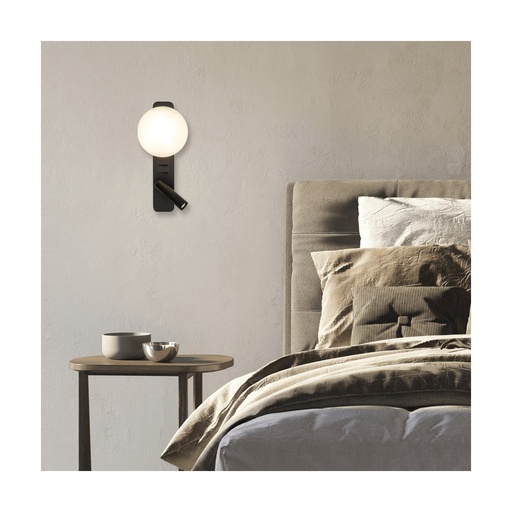 [W4L853251]  WALL LED READING LIGHT  3W+1xG9 MAX 5W BACK LIGHT BLACK METAL  ALUMINIUM - OPAL GLASS