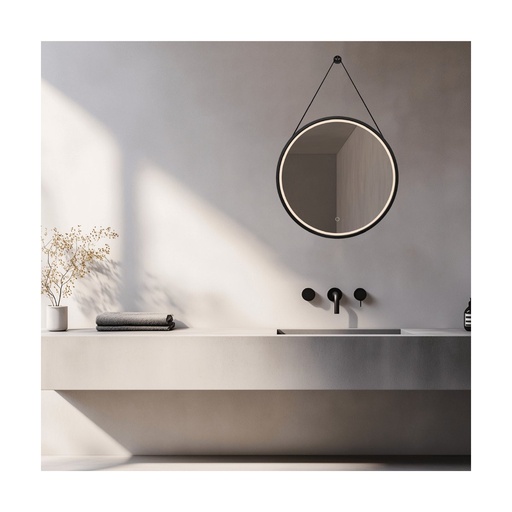[W4L853302] MIRROR WITH LED LIGHT 15W 3000K-4000K ROUND TOUCH DIMMING SWITCH BLACK MATT  IP44