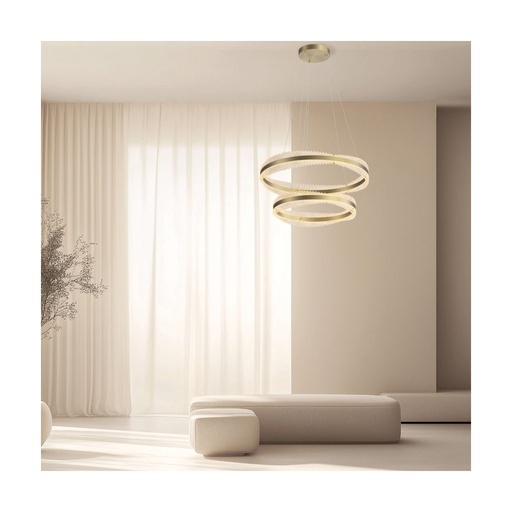 [W4L853328] PENDANT LED LIGHT 118W 3000K TRIAC BRUSHED GOLD METAL - CRYSTAL