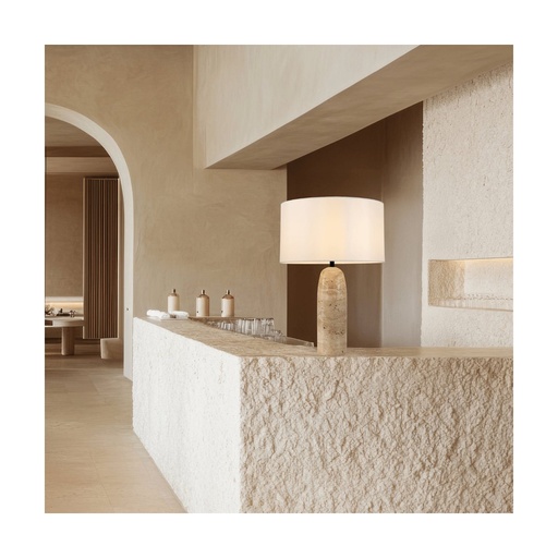 [W4L853340] TABLE LIGHT 1xE27 MAX 40W NATURAL STONE - WHITE FABRIC SHADE