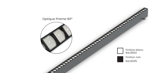 [W4L886162] Linéaire BLADE 27W, 2900lm, 1200mm, 4000K, optique Prisme 80°, Finition Blanc, Alimentation DALI déportée (Connecteur rapide WIELAND et câble halogen free) 